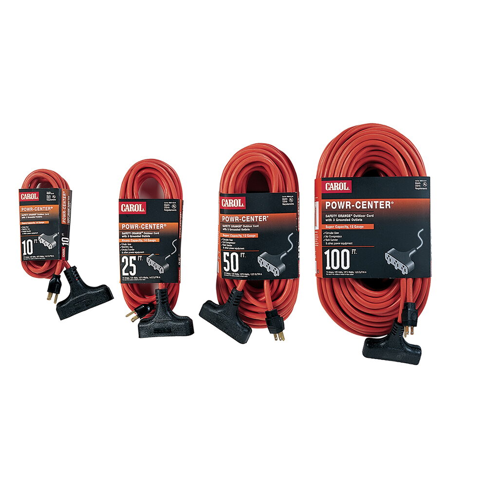 General Cable Carol® Powr-Center® 00691.63.04 Type SJTW Grounded Extension Cord, 300 V AC, 15 A, 1875 W, 25 ft L Cord, 3 Conductors
