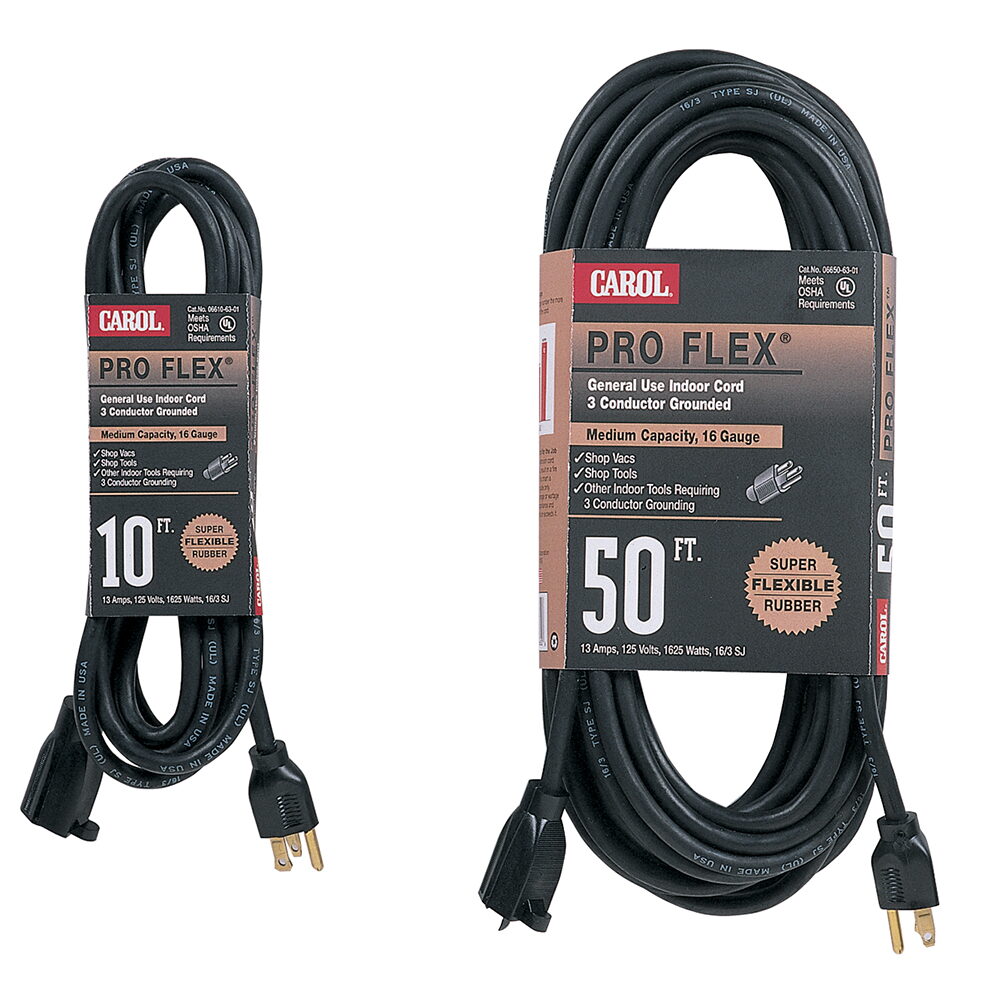 General Cable Carol® Pro Flex® 06911.63.01 Type SJ Grounded Extension Cord, 300 V AC, 15 A, 1875 W, 25 ft L Cord, 3 Conductors