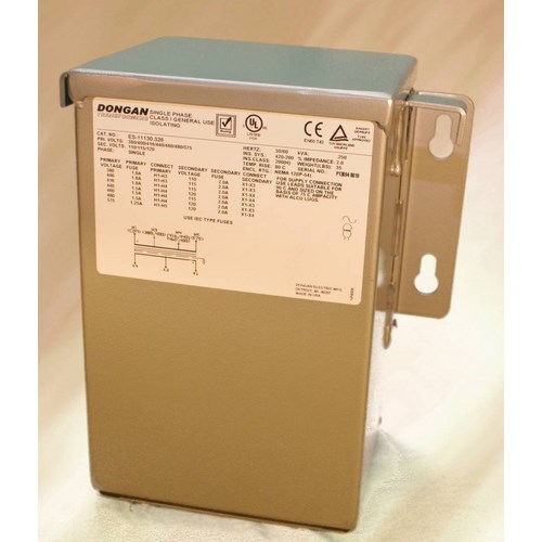 Dongan 85-1050SH 85 Series Dry General Purpose Encapsulated Isolation Transformer, 240/480 V AC Primary, 120/240 VAC Secondary, 3 kVA Power Rating, 60 Hz, 1 Phase