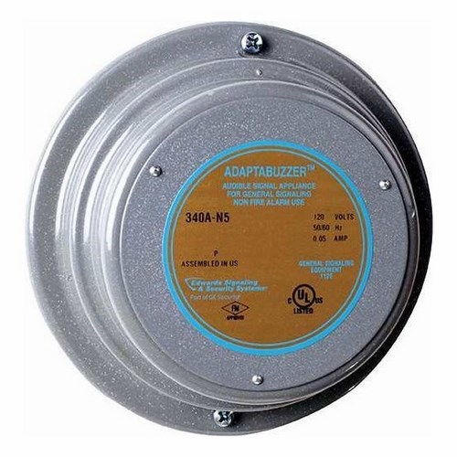 Edwards Signaling 340A-N5 Heavy Duty Vibrating Buzzer, 120 V AC, 0.05 A, 80/70 dB Sound, Surface Mount, Gray