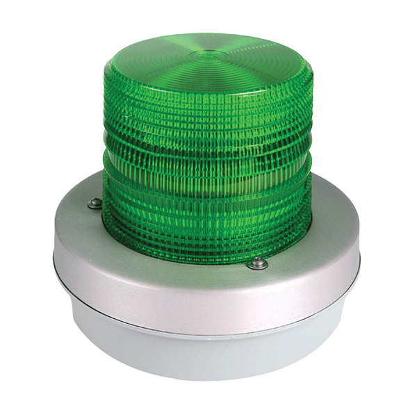 Edwards Signaling AdaptaBeacon® 93DFG-N5 Heavy Duty Flashing Beacon, 120 V AC, Xenon Lamp, 8-1/16 in Dia, Surface Mount, Green Lens