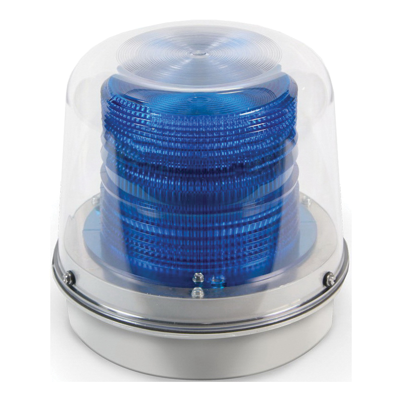 Edwards Signaling AdaptaBeacon® 94DFB-N5 Heavy Duty Flashing Beacon With Clear Dome Cover, 120 V AC, Xenon Lamp, 8-1/16 in Dia, Surface Mount, Blue Lens