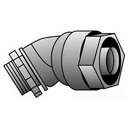 O-Z/Gedney 4Q-4100 Concretetight Liquid Tight Oiltight Raintight Conduit Connector, 1 in Trade, 45 deg, Malleable Iron, Zinc Electroplated