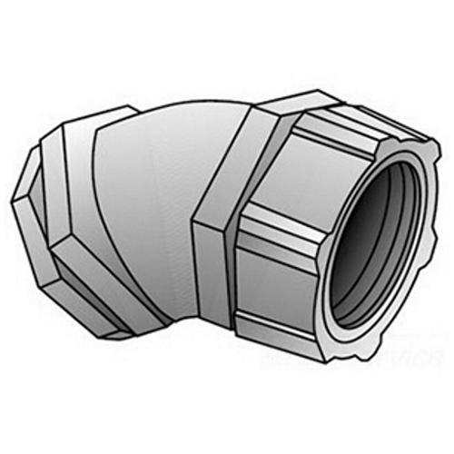O-Z/Gedney 4Q-4400 Concretetight Liquid Tight Oiltight Raintight Conduit Connector, 4 in Trade, 45 deg, Malleable Iron, Zinc Electroplated