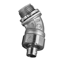 Appleton O-Z/Gedney ETP™ 4QS-4100T Liquid Tight Conduit Connector, 1 in Trade, 45 deg, Malleable Iron, Electroplated Zinc