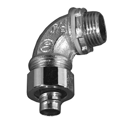 Appleton O-Z/Gedney ETP™ 4QS-938 Liquid Tight Conduit Connector, 3/8 in Trade, 90 deg, Malleable Iron, Electroplated Zinc