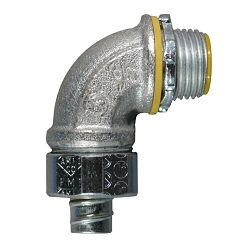 Appleton O-Z/Gedney ETP™ 4QS-950T Liquid Tight Conduit Connector, 1/2 in Trade, 90 deg, Malleable Iron, Electroplated Zinc