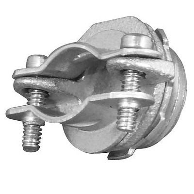 O-Z/Gedney 909F Flat Open Throat Sheathed Cable Connector With Locknut, 2 in Trade, 3 Conductors, 0.77 to 1.14 in Cable Openings, Malleable Iron, Electroplated Zinc