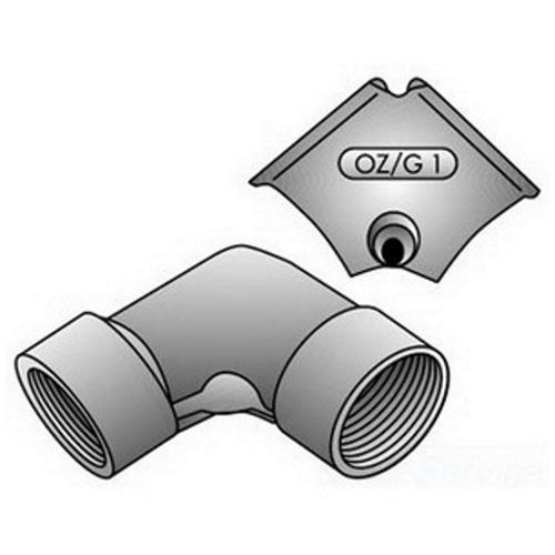 O-Z/Gedney CE-050 Female Type CE Corner Pulling Elbow, 1/2 in Trade, 90 deg, Malleable Iron, Zinc Electroplated