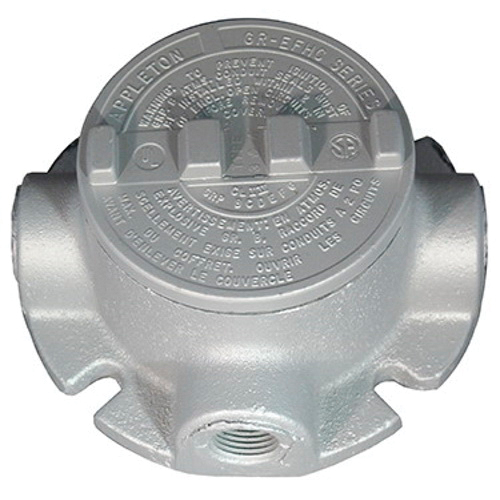 Appleton UNILETS® GRFT-50LC T-Style Dust-Ignitionproof Explosionproof Conduit Outlet Box With Cover, 1/2 in, 3.38 in Cover Opening, 18 cu-in Capacity, Triple Coated