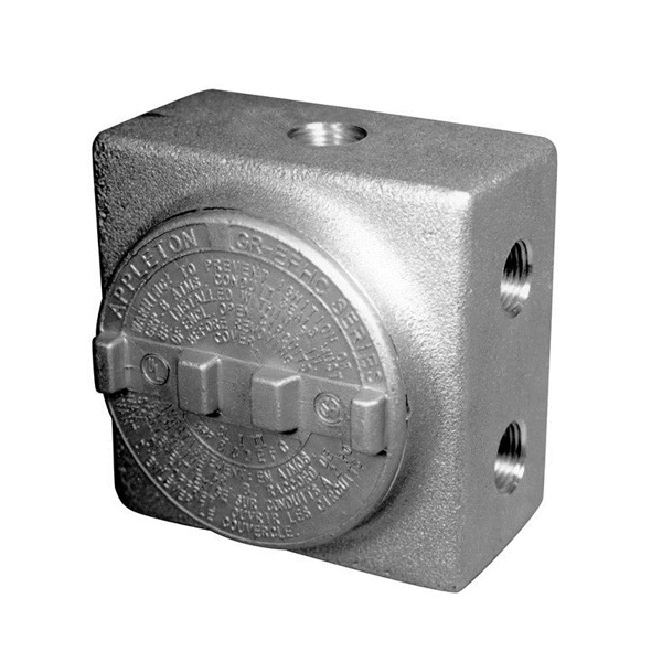 Appleton UNILETS™ GRSSA50 Dust-Ignitionproof Raintight Explosionproof Conduit Outlet Box With Multiple Hubs and Cover, 1/2 in, 3.38 in Cover Opening, 29 cu-in, Epoxy Powder Coated