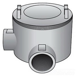 O-Z/Gedney GUAL-125 Explosionproof Dust-Ignition Proof Round L-Style Conduit Outlet Box, 1-1/4 in, 3-3/4 in Cover Opening, 30 cu-in Capacity, Electro-Zinc Plated/Aluminum Enamel Coated