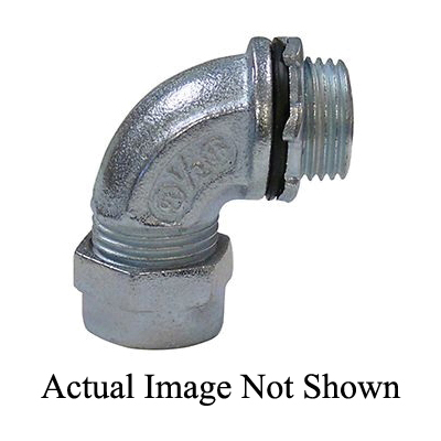 O-Z/Gedney SR-9-1009 SR Series Type SR9 90 deg Gold Seal Watertight Oiltight Strain Relief Connector, 1 in Trade, 0.8 to 0.9 in Cable Openings, Malleable Iron/PVC, Zinc Plated