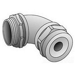 O-Z/Gedney SR-9-507 SR Series Type SR9 90 deg Gold Seal Watertight Oiltight Strain Relief Connector, 1/2 in Trade, 0.6 to 0.7 in Cable Openings, Malleable Iron/PVC, Zinc Plated