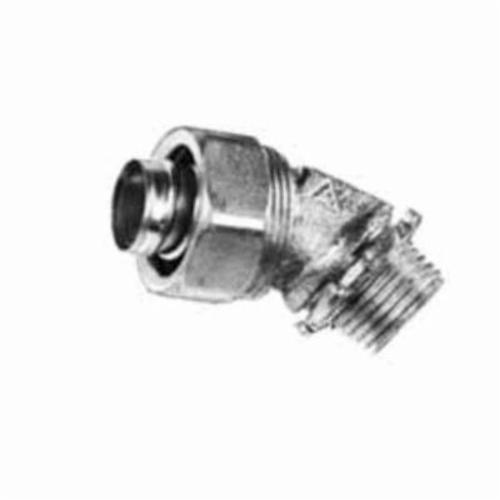 Appleton ST45125L Non-Insulated Liquid Tight Conduit Connector With External Grounding Lug, 1-1/4 in Trade, 45 deg, Malleable Iron, Electroplated Zinc