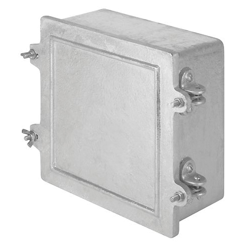 Appleton Cast Junction Box; Height 12 Inch; Width 12 Inch; Depth 8 Inch; Material Cast Iron Body, Neoprene Gasket, Stainless Steel Screw; Finish Hot Dip Galvanized; Enclosure NEMA 1/2/3/3R/3S/4/5/6/6P/12/12K/13; Mounting Surface; Cover Type Hinged, Gasketed Screw-