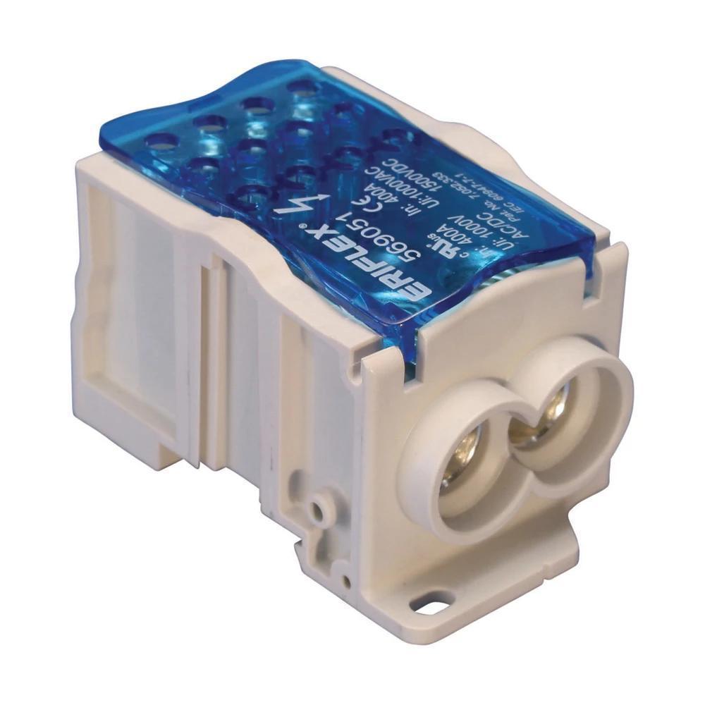 nVent ERIFLEX UD-400212CU ERI2 Distribution Block, 1000 V AC/DC, 400/400 A, 1 Poles, (12) 14 to 6 AWG Wire, Copper/Thermoplastic