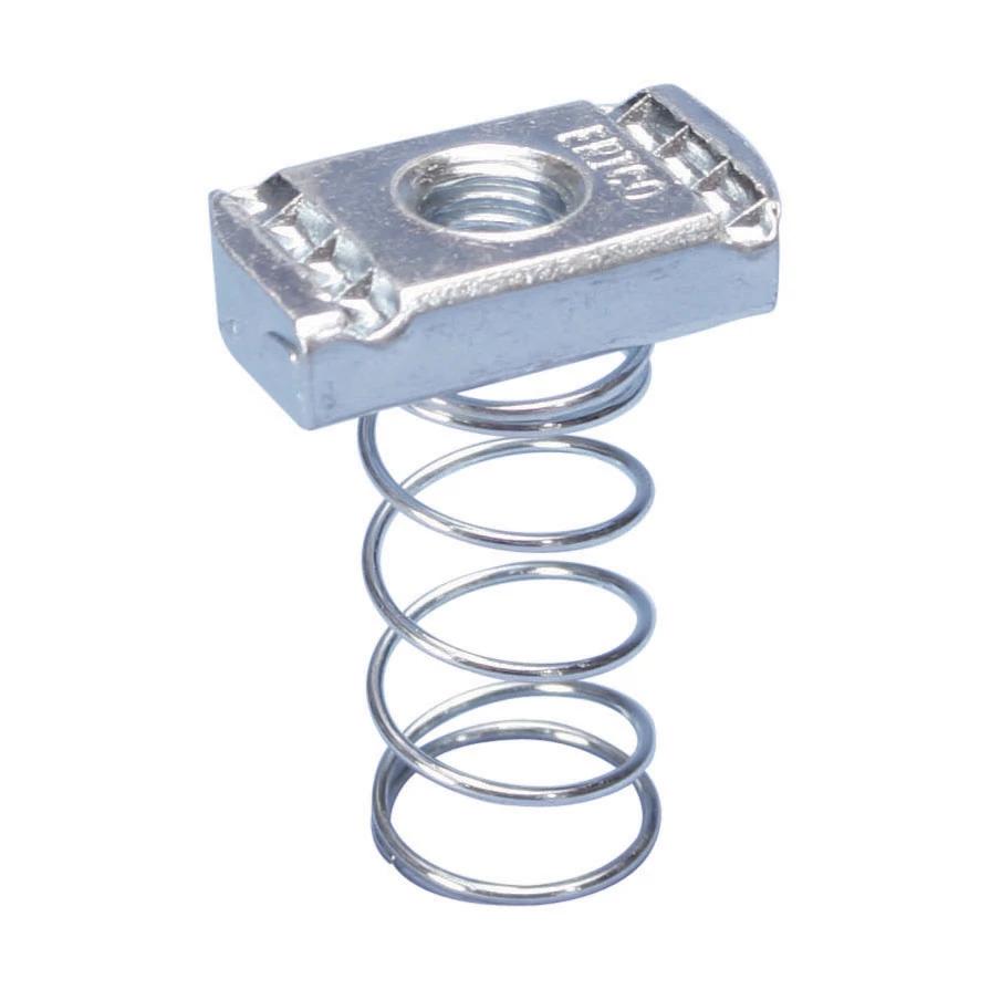 nVent SPRA0025EG Strut Nut With Spring, 1/4 in Thread, 3:1 Static Load Safety Factor, 6 ft-lb Torque, For Use With ERISTRUT® 12 ga and 14 ga THK Type A Strut Channel, Steel