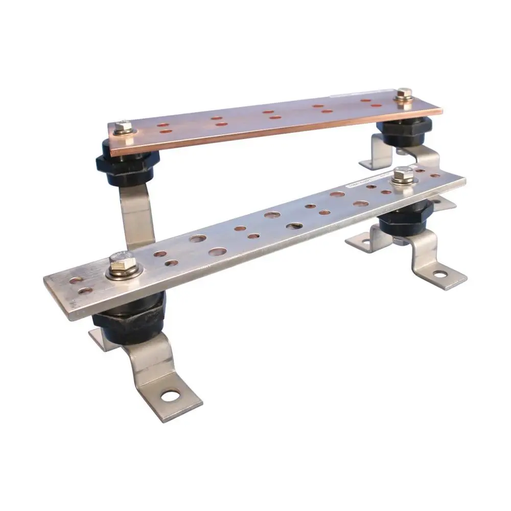 nVent TGBA29L18PT Telecom Grounding Busbar Assembly With Insulator and Bracket, 29 in L x 2 in W, 46 Holes, Copper