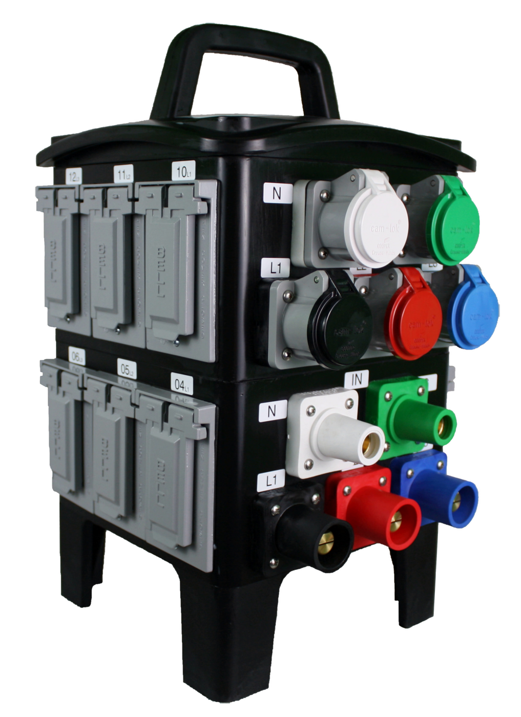 Ericson NON METALLIC PDU RATED 80A 120Y208V WITH CAM INLET, OUTDOOR RATED, WITH 12 NEMA5-20 GFCI DUPLEX RECEPTACLES W/FEED-THRU