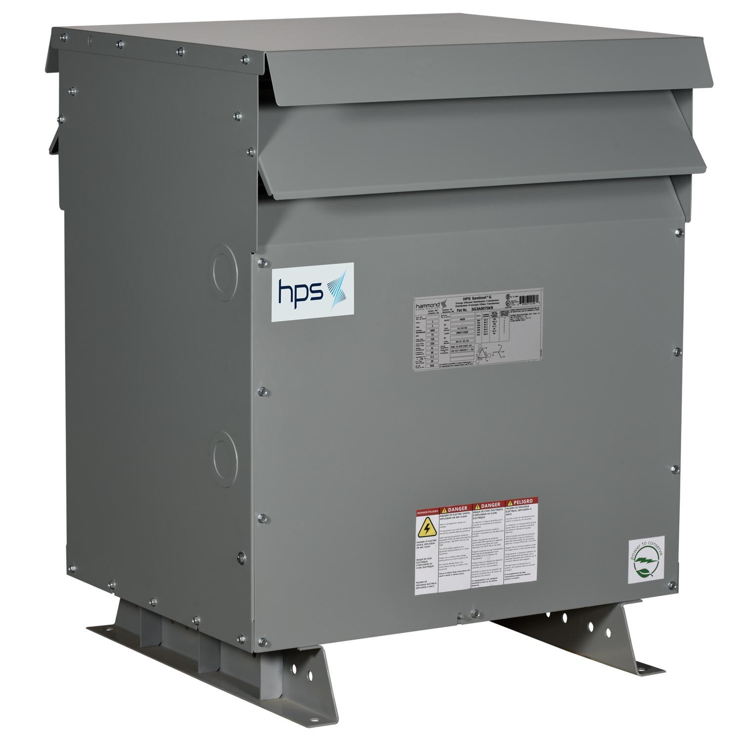 HPS SK3A0150KB3S Sentinel® K Shielded K-Factor Transformer, 480 Delta V AC Primary, 208Y/120 VAC Secondary, 150 kVA Power Rating, 60 Hz, 3