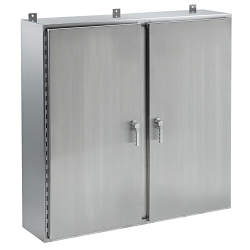 nVent Hoffman A48H4812WFSSLP3PT A4SW 2-Door Enclosure With Handle, 48 in L x 48 in W x 12 in D, NEMA 4X/IP66 NEMA Rating, 304 Stainless Steel