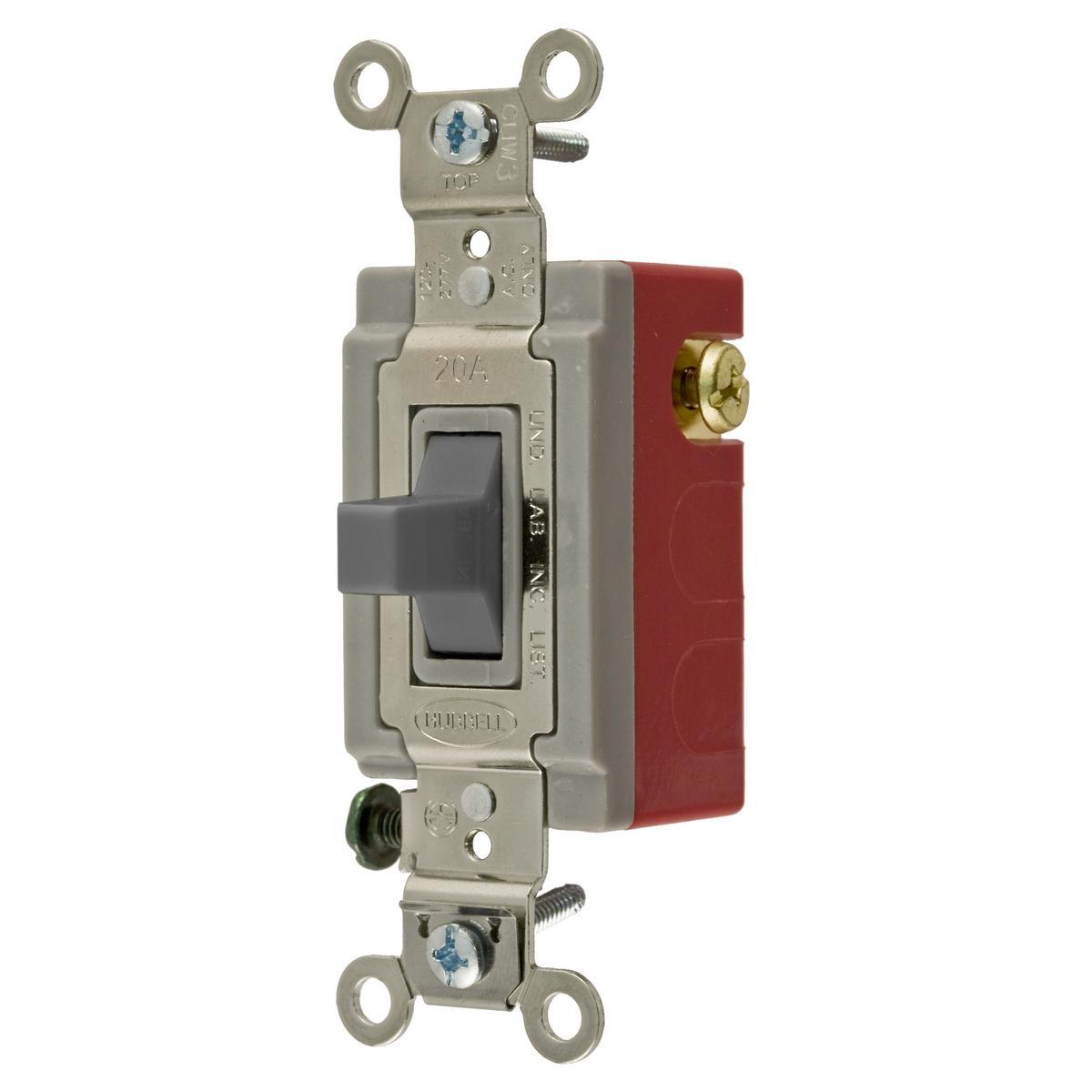 Hubbell Wiring Device-Kellems Wiring Device-Kellems HBL1557GY HBL® 3-Position Extra Heavy Duty Industrial/Specification Grade Standard Toggle Switch, 120 to 277 V AC, 20 A, 5540 W Power Rating, SPDT Contact