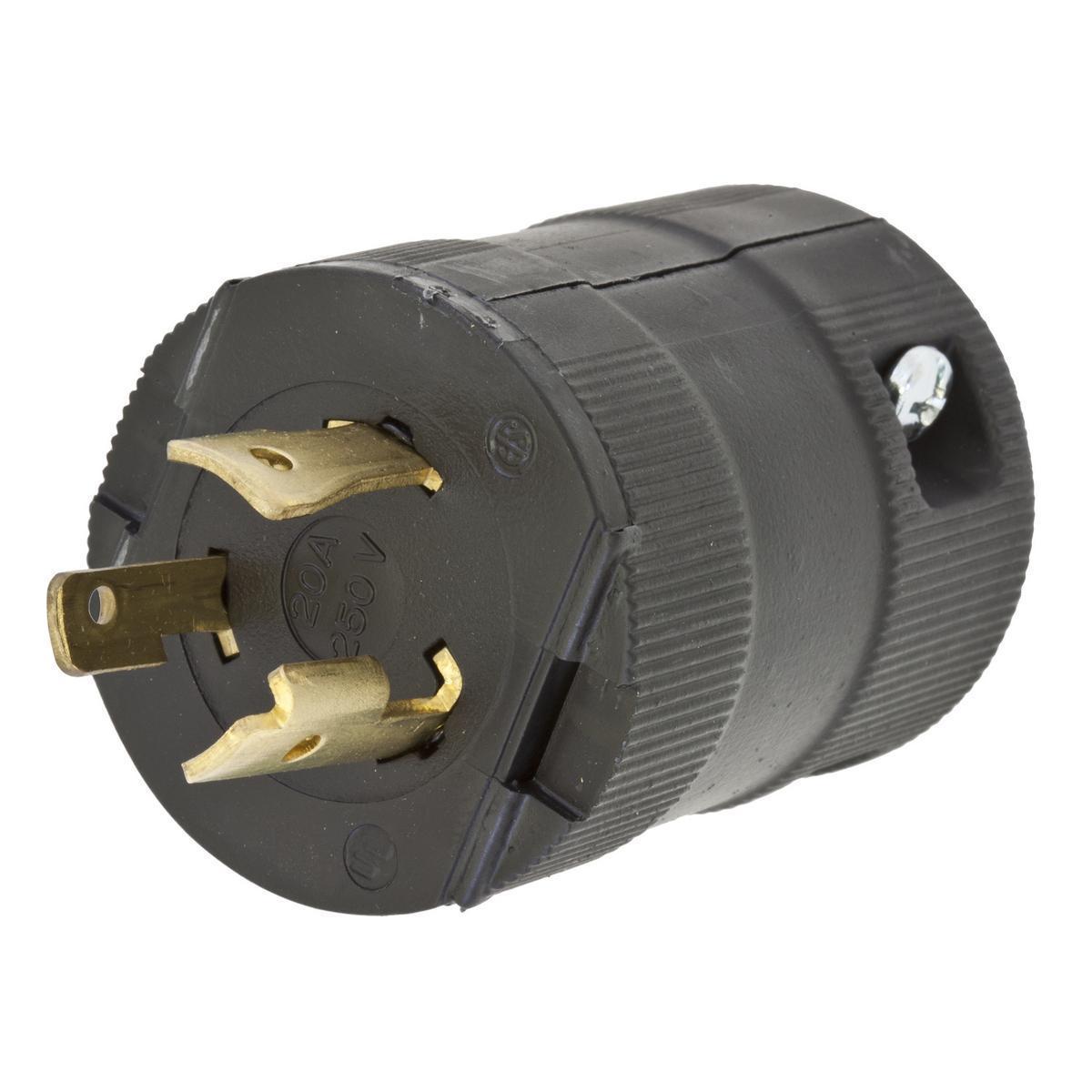 Hubbell Wiring Device-Kellems HBL2321VBK 1-Phase Grounding Male Standard Cord Mount Locking Plug, 250 V AC, 20 A, 2 Poles, 3 Wires, Black