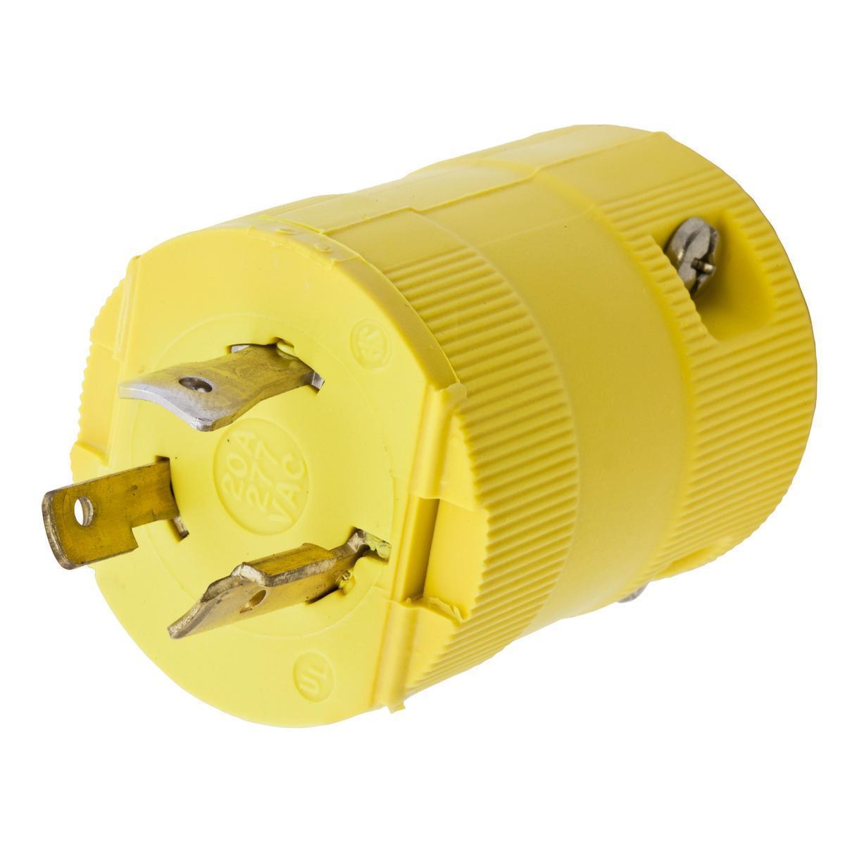Hubbell Wiring Device-Kellems HBL2331VY 1-Phase Grounding Male Screw Mount Locking Plug, 277 V AC, 20 A, 2 Poles, 3 Wires, Yellow