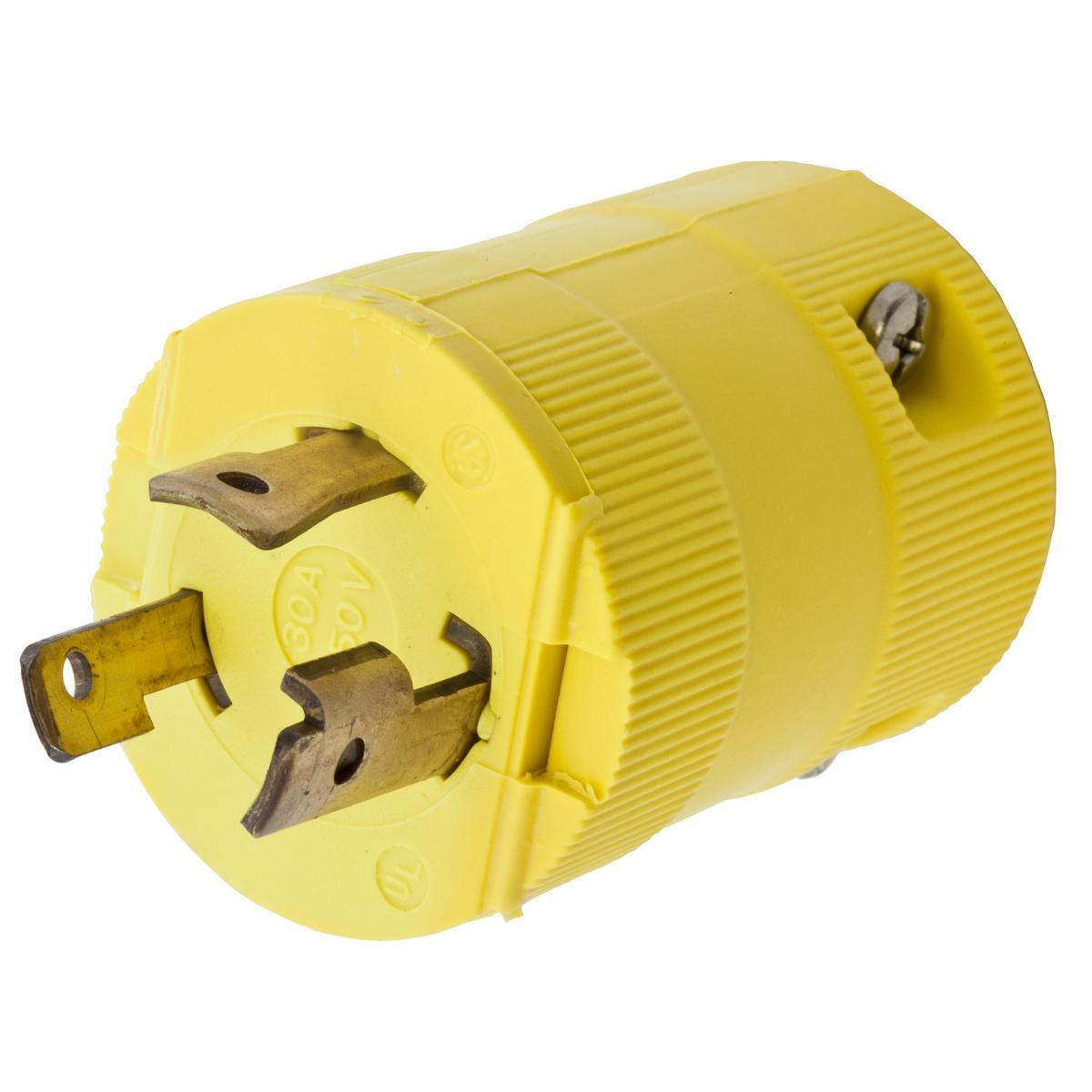 Hubbell Wiring Device-Kellems Twist-Lock® Valise® HBL2621VY 1-Phase Grounding Male Standard Cord Mount Locking Plug, 250 V AC, 30 A, 2 Poles, 3 Wires, Yellow