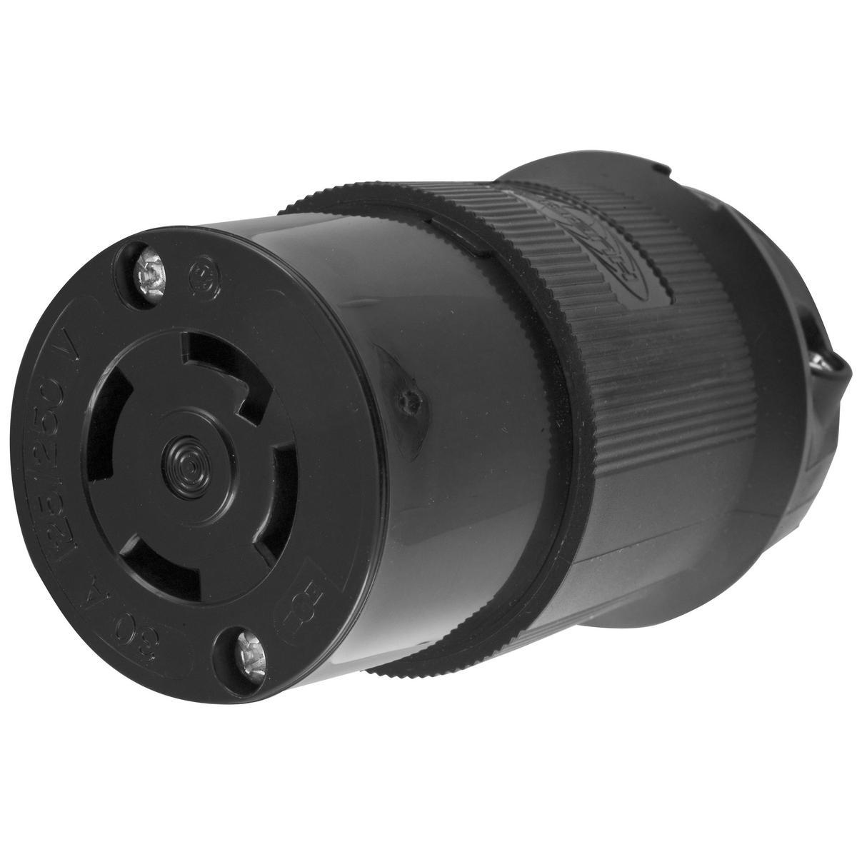 Hubbell Wiring Device-Kellems HBL2713BK Heavy Duty Female Grounding Insulated Standard Cord Mount Locking Connector, 125/250 V AC, 30 A, 3 Poles, 4 Wires, Black