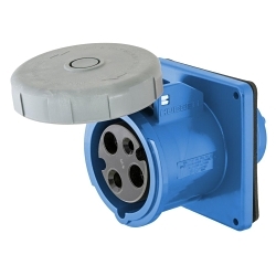 Hubbell Wiring Device-Kellems HBL® HBL3100R6W 1-Phase Grounding Single Flanged Standard Screw Mount Watertight Pin and Sleeve Receptacle, 250 V AC, 100 A, 2 Poles, 3 Wires, Blue