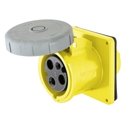 Hubbell Wiring Device-Kellems HBL360R4W 1-Phase Grounding Single Flanged Standard Screw Mount Watertight Pin and Sleeve Receptacle, 125 V AC, 60 A, 2 Poles, 3 Wires, Yellow