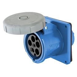 Hubbell Wiring Device-Kellems HBL520R9W 3-Phase Flanged Grounding Non-NEMA Single Standard Watertight Screw Mount Pin and Sleeve Receptacle, 120/208Y V AC, 20 A, 4 Poles, 5 Wires, Blue