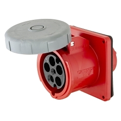 Hubbell Wiring Device-Kellems HBL530R6W Grounding Heavy Duty Female Multi-Phase Screw Mount Watertight Pin and Sleeve Receptacle, 200 to 415 V AC, 30/32 A, 4 Poles, 5 Wires, Red