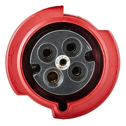 Hubbell Wiring Device-Kellems HBL560C6WP Grounding Heavy Duty Female Multi-Phase Watertight Pin and Sleeve Connector With Pilot Pin, 200 to 415 V AC, 60/63 A, 4 Poles, 5 Wires, Red