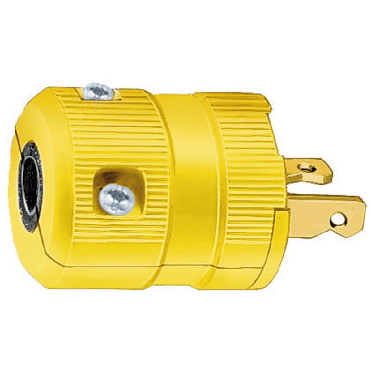 Hubbell Wiring Device-Kellems Valise® HBL9758VY 1-Phase Male Non-Grounding Cord Mount Straight Blade Plug, 250 V AC, 20 A, 2 Poles, 2 Wires, Yellow