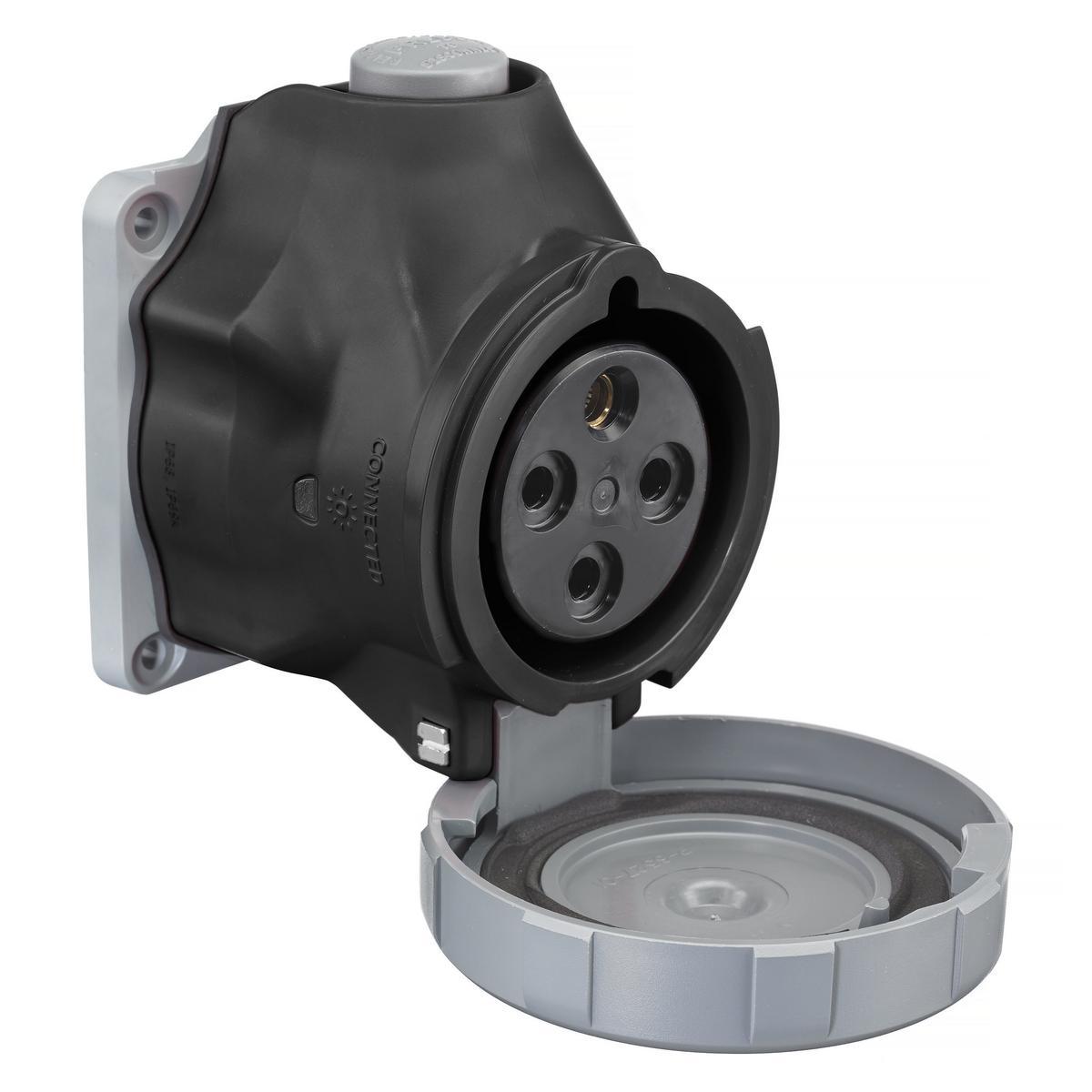 Hubbell Wiring Device-Kellems HBL® Advantage™ HBLS430R5W Advantage™ 3-Phase Grounding Switch Rated Standard Watertight Cord Mount Pin and Sleeve Receptacle, 600 V AC, 30 A, 3 Poles, 4 Wires, Black