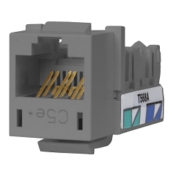 Hubbell Wiring Device-Kellems XCELERATOR™ NEXTSPEED® SPEEDGAIN® HXJ5EGY Standard Universal A/B Keystone Jack, Cat 5e Module, Gray