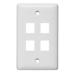 Hubbell Wiring Device-Kellems netSELECT® NSP14W Rear Load Standard Molded Multimedia Faceplate, 1 Gangs, 4 Ports, Audio/Video/Voice/Data Module, Snap-Fit Mount, High-Impact Thermoplastic