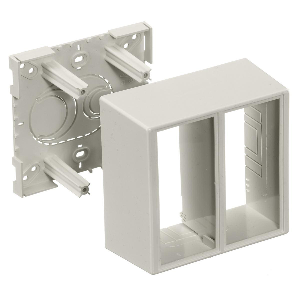 Hubbell Wiring Device-Kellems PolyTrak®  PDB12TGD 2-Gang Deep Divided Extruded Non-Metallic Standard Device Box, 2.44 in L 5.06 in W 4.9 in H, PVC, Off-White