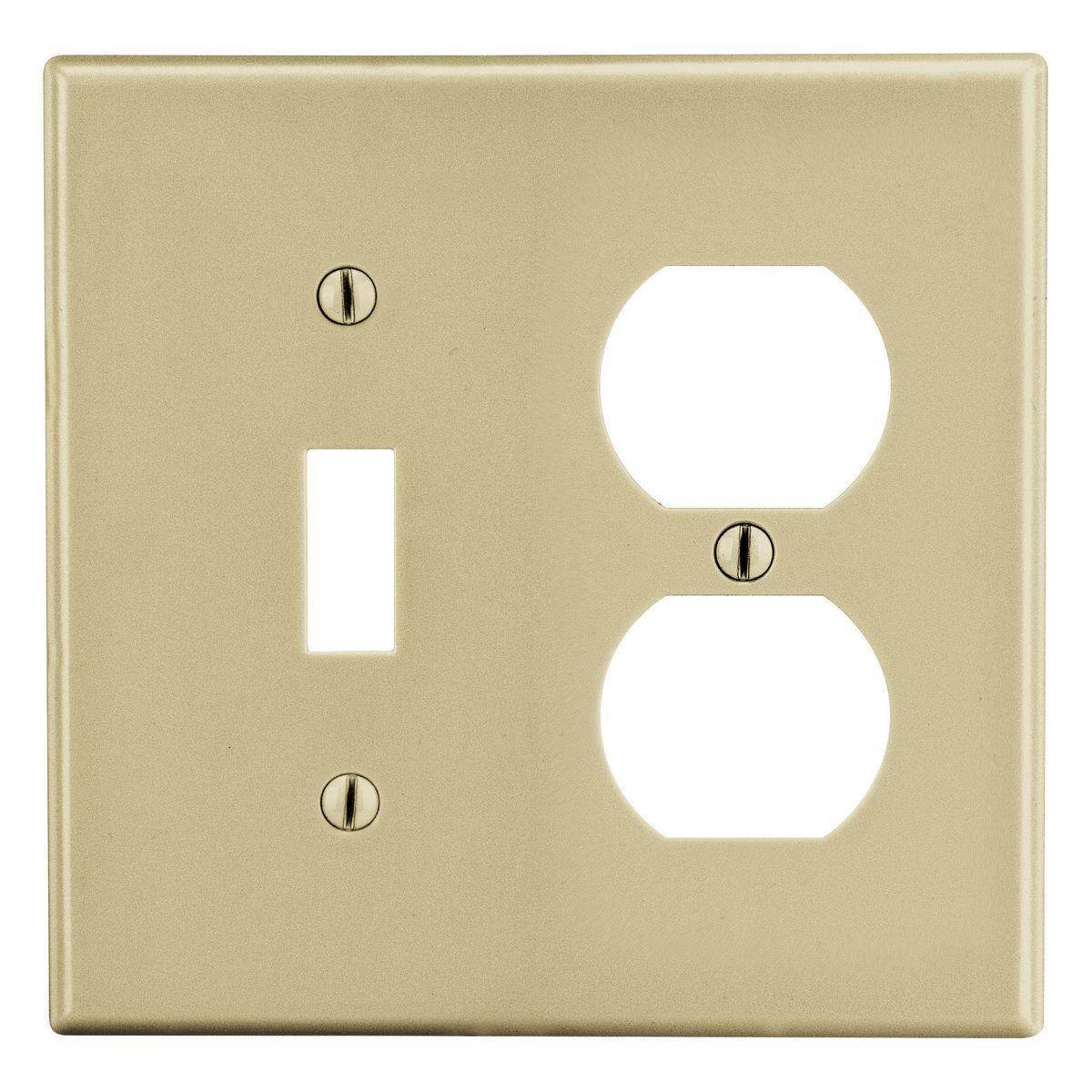 Hubbell Wiring Device-Kellems PJ18I Mid-Size Non-Metallic Wall Plate, 2 Gangs, 5 in W x 4.94 in H, Polycarbonate Thermoplastic, Ivory