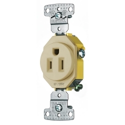 Hubbell Wiring Device-Kellems tradeSELECT® RR151I 1-Phase Single Standard Screw Mount Straight Blade Receptacle, 125 V AC, 15 A, 2 Poles, 3 Wires, Ivory