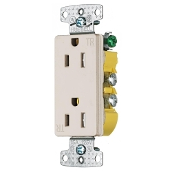 Hubbell Wiring Device-Kellems tradeSELECT® RRD15SLATR 1-Phase Decorator Duplex Standard Tamper-Resistant Screw Mount Straight Blade Receptacle, 125 V AC, 15 A, 2 Poles, 3 Wires, Light Almond
