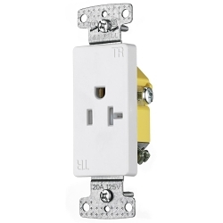 Hubbell Wiring Device-Kellems RRD201WTR 1-Phase Decorator Single Self-Grounding Standard Tamper Resistant Screw Mount Straight Blade Receptacle, 125 V AC, 20 A, 2 Poles, 3 Wires, White