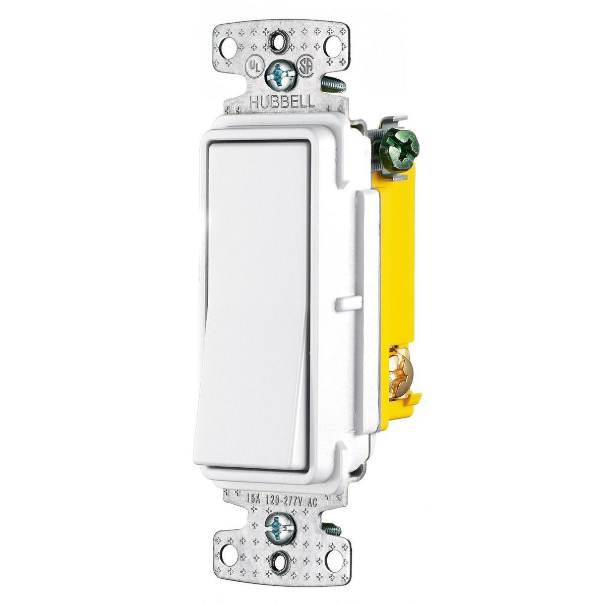 Hubbell Wiring Device-Kellems tradeSELECT™  RSD315W Decorator Standard Residential Self-Grounding AC Switch, 120/277 V, 15 A, 4155 W Power Rating, 2 Position Contact