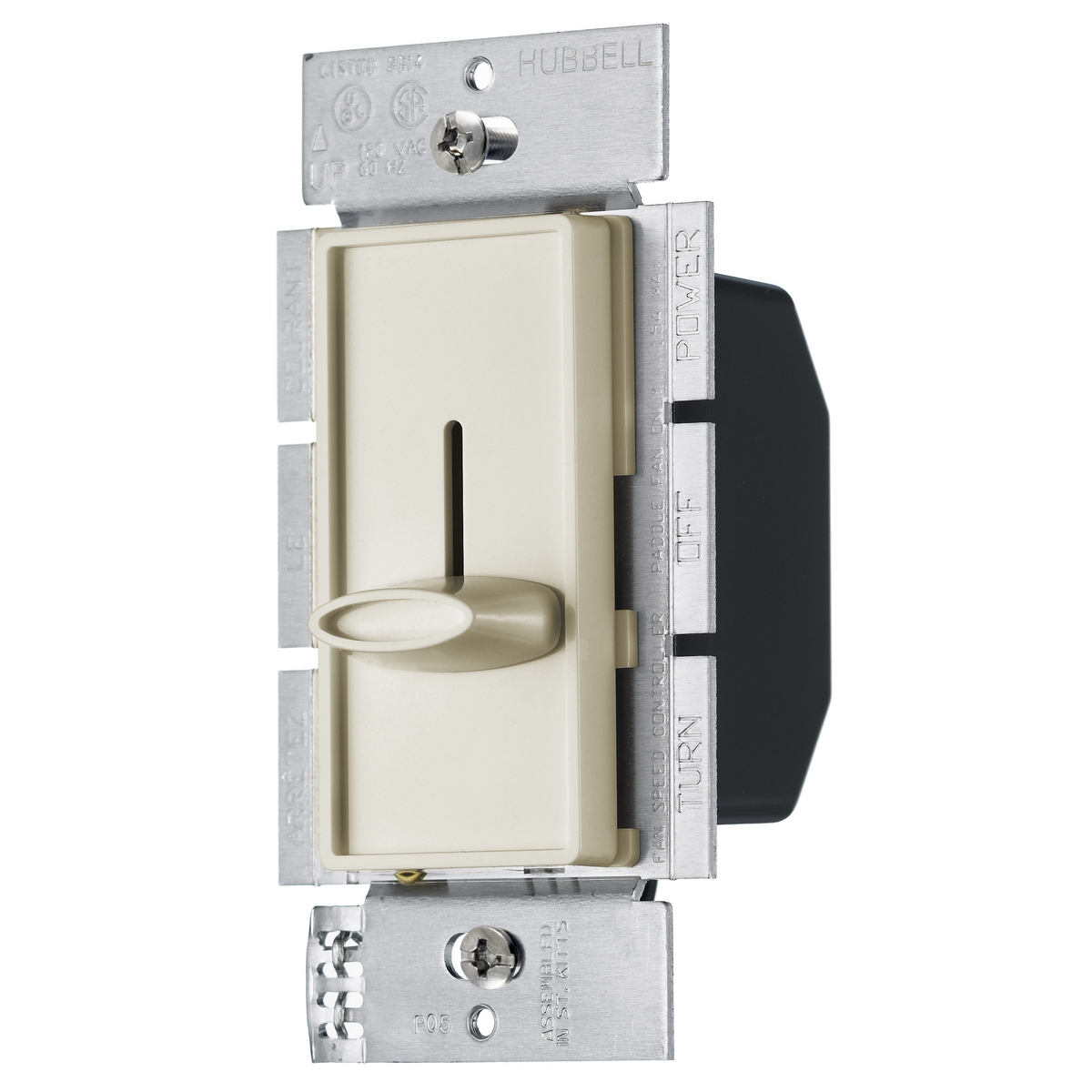 Hubbell Wiring Device-Kellems RSFSQFI RSFSQF 1-Pole Standard Fan Speed Control, 120 V AC, 1.5 A, 3-Speed Slider/Variable Operational Mode, Plastic, Ivory