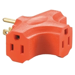 Hubbell Wiring Device-Kellems RT303 2-Pole 3-Wire Insulated Grounding Heavy Duty Single Receptacle to 3-Outlet Tap With Ground, 125 V AC, 15 A