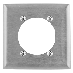 Hubbell Wiring Device-Kellems SS716 Standard Receptacle Wall Plate, 2 Gangs, 4.6 in W x 4.5 in H, 302/304 Stainless Steel, Metallic
