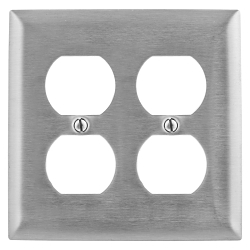 Hubbell Wiring Device-Kellems SS82 Non-Magnetic Standard Wall Plate, 2 Gangs, 4.6 in W x 4.5 in H, Stainless Steel, Metallic